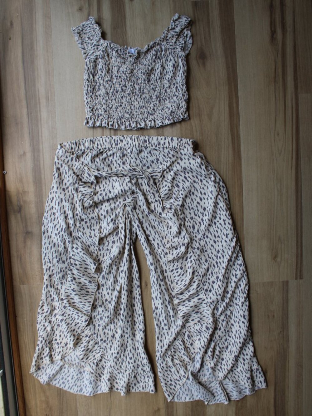 Salty Lemon Two-Piece Matching Crop Top and Wrap Tie Pants